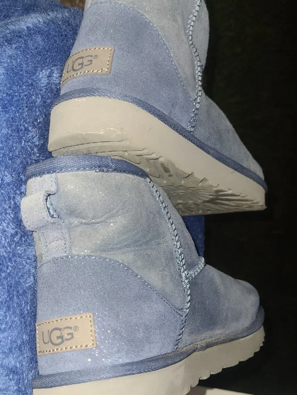 UGG Womens Classic Short Glitter Suede Boots in Navy Blue Size 7